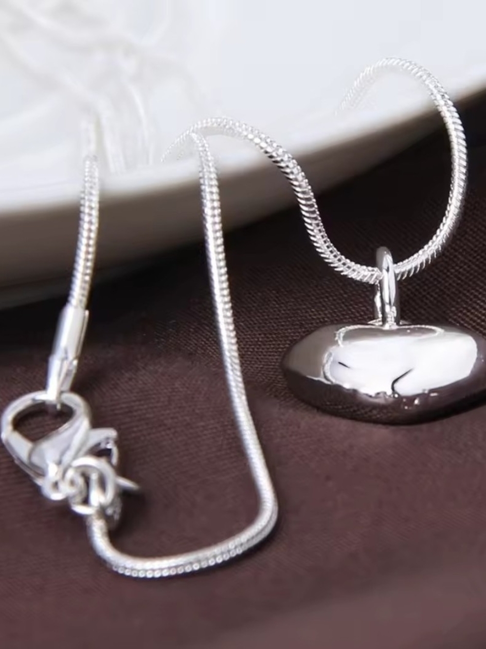 Sterling Silver Polished Pebble Pendant Necklace - Silver